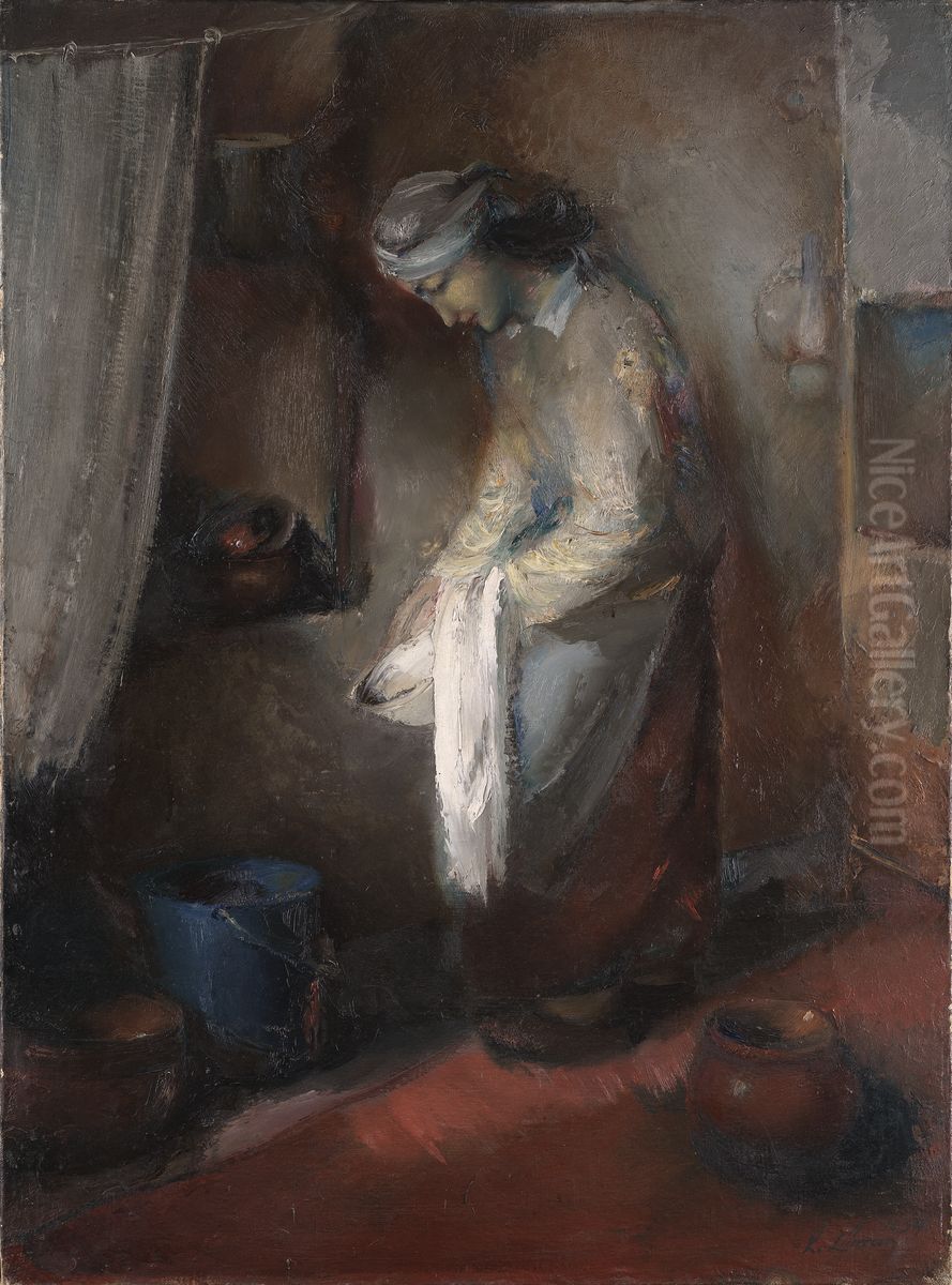 In the kitchen Oil Painting by Kaarel Liimand