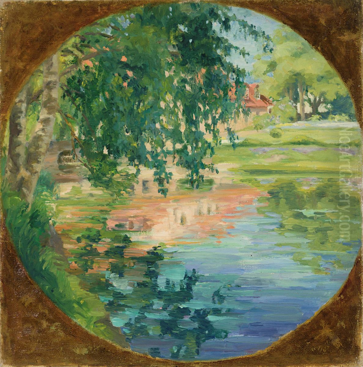 Riverside Landscape Oil Painting by Lilly Walther