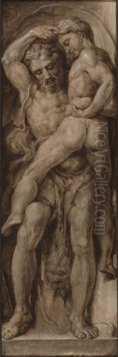 Hercules and Antaeus Oil Painting by Maarten Van Heemskerck