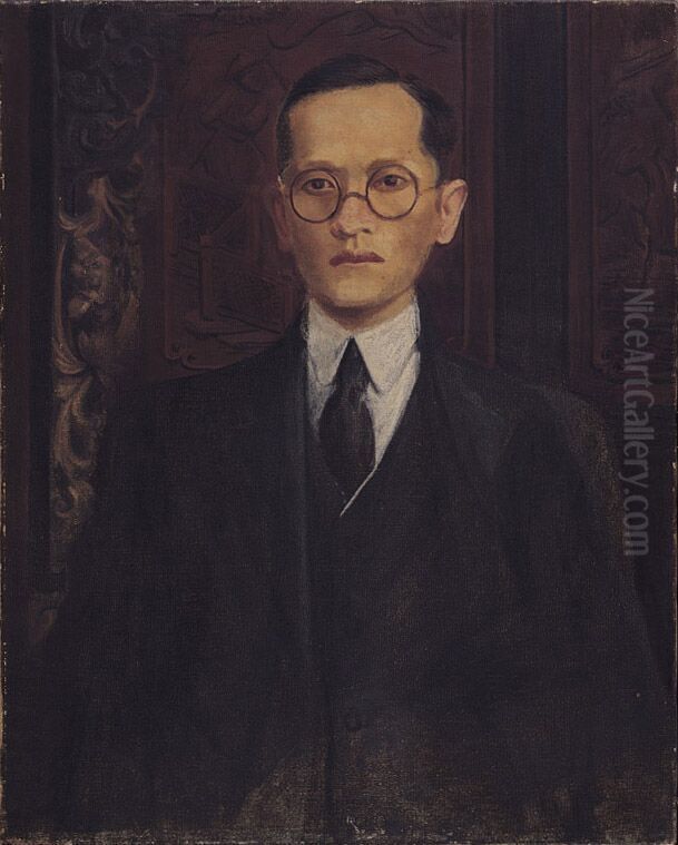 zhong wen (tai wan): liu qing gang ji nian hua xiang Oil Painting by Li Mei-shu