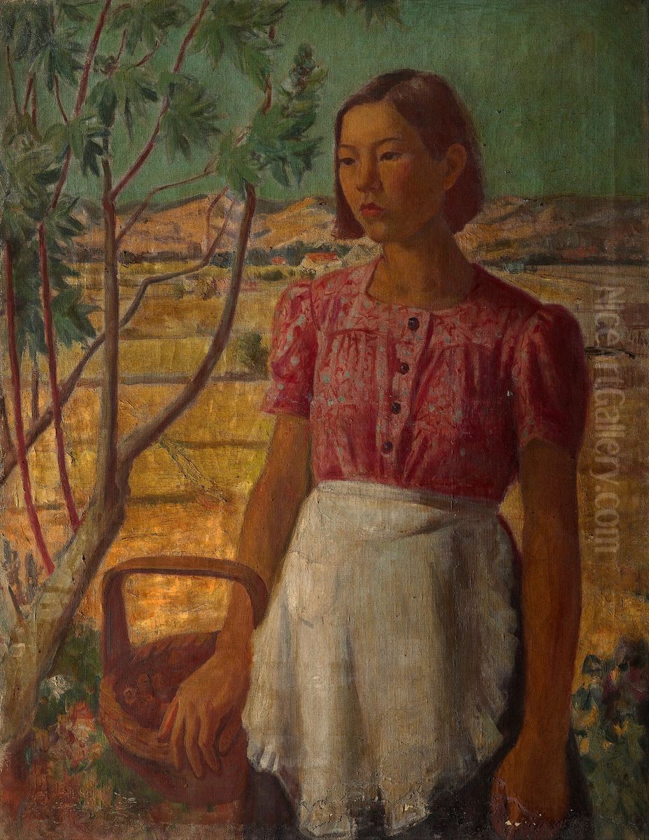 zhong wen (tai wan): qiu shi Oil Painting by Li Mei-shu