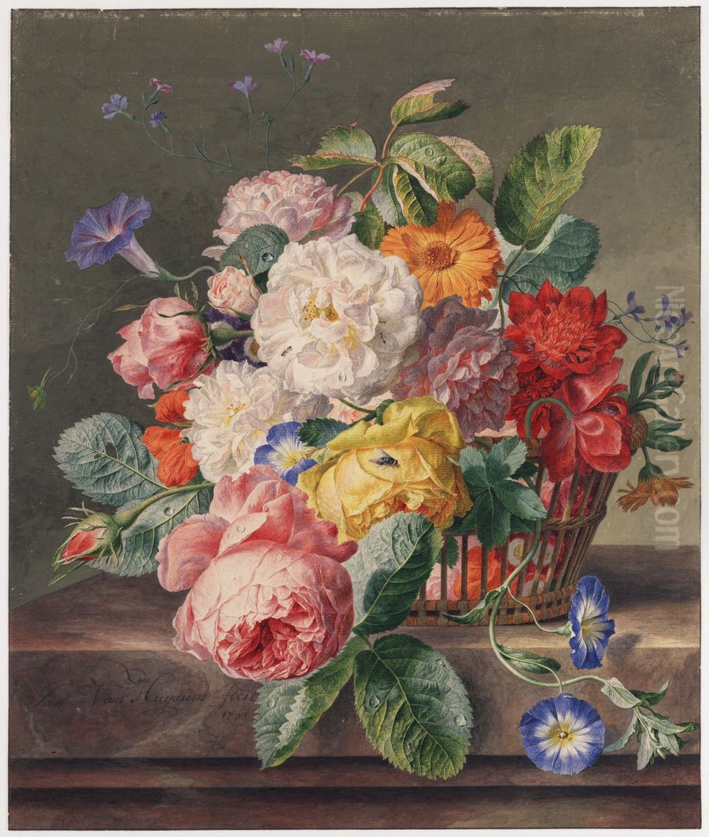 Still Life of Flowers in a Basket Oil Painting by Jan Van Huysum