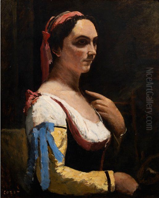 The Italian Woman, or Woman with Yellow Sleeve Oil Painting by Jean-Baptiste Camille Corot
