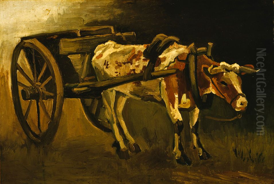 Cart with reddish-brown ox Oil Painting by Vincent Van Gogh