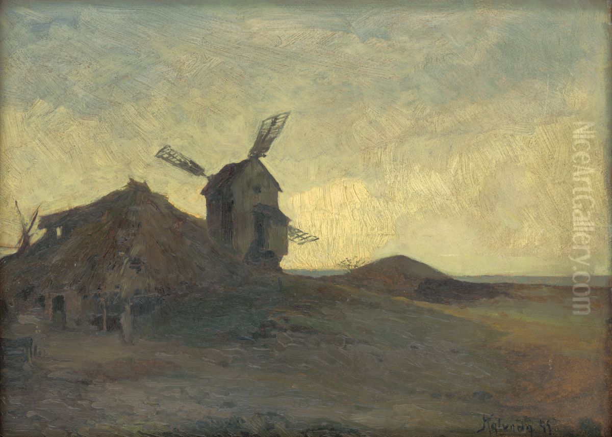 Landscape with a Windmill Oil Painting by Alois Kalvoda