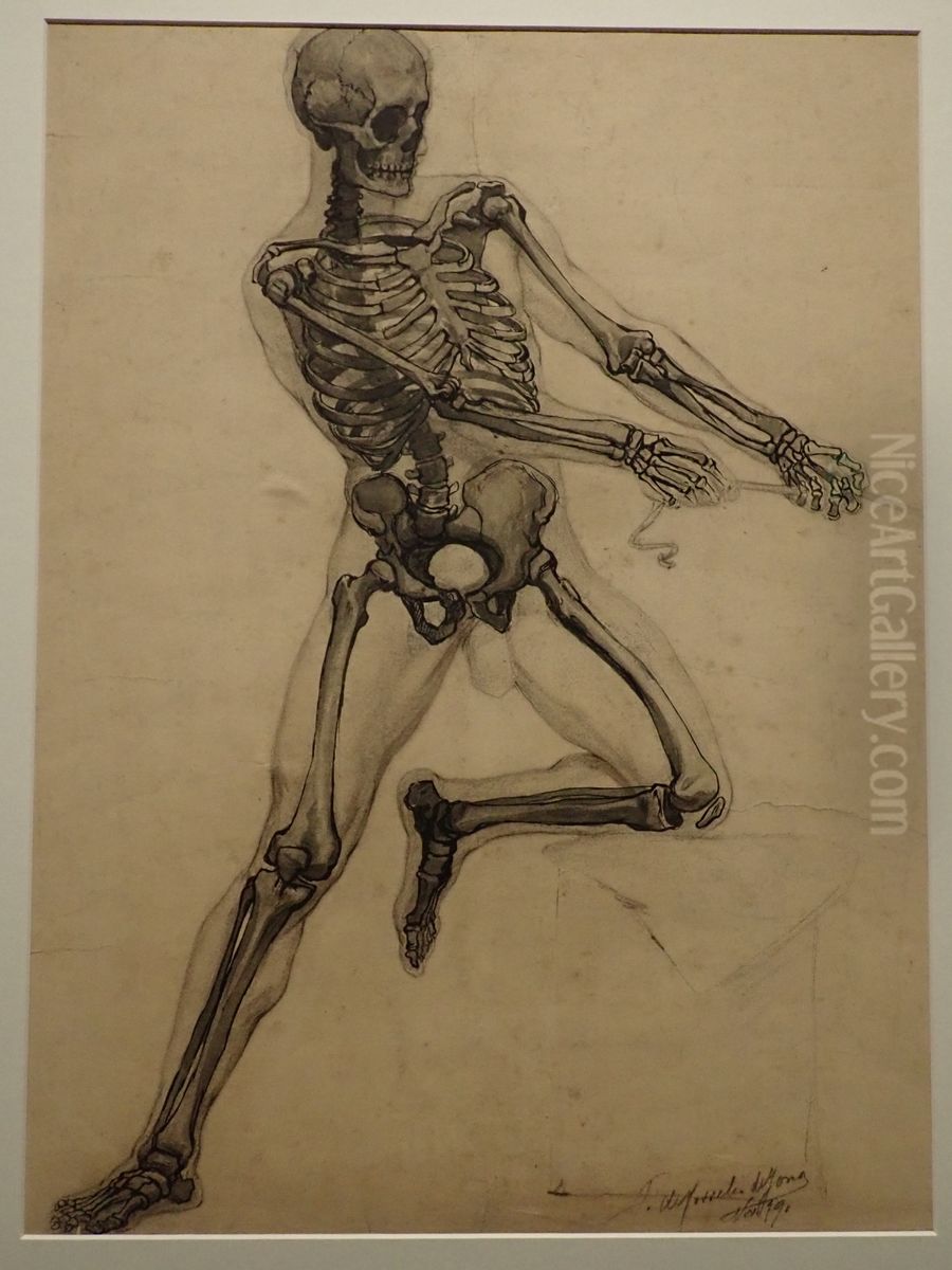 Study of a Skeleton and a Male Nude Oil Painting by Pieter De Josselin De Jong
