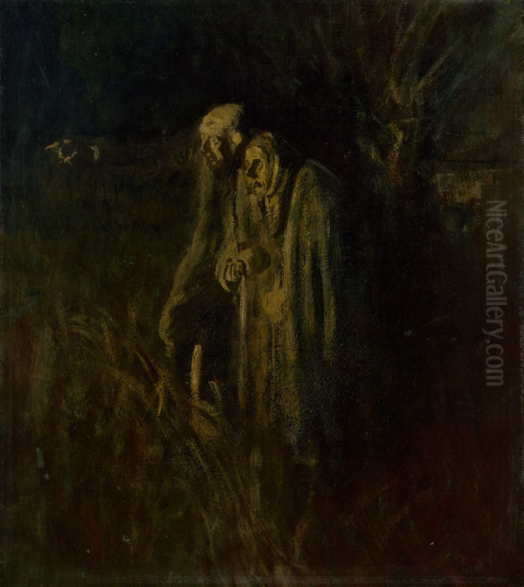 End of Life. Elderly Couple at Night Oil Painting by Laszlo Mednyanszky