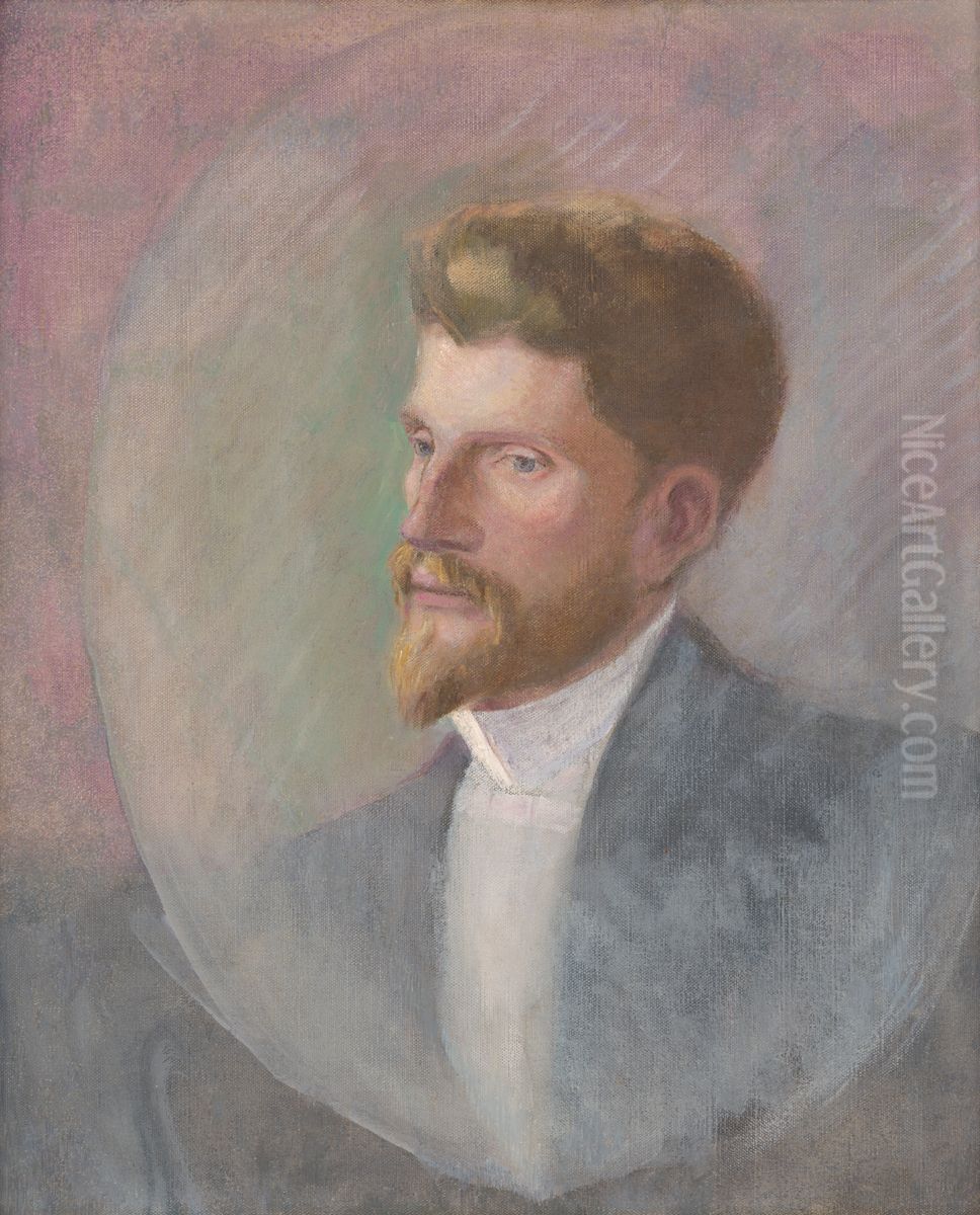 Studia plaveho muza v bielej koseli Oil Painting by Laszlo Mednyanszky