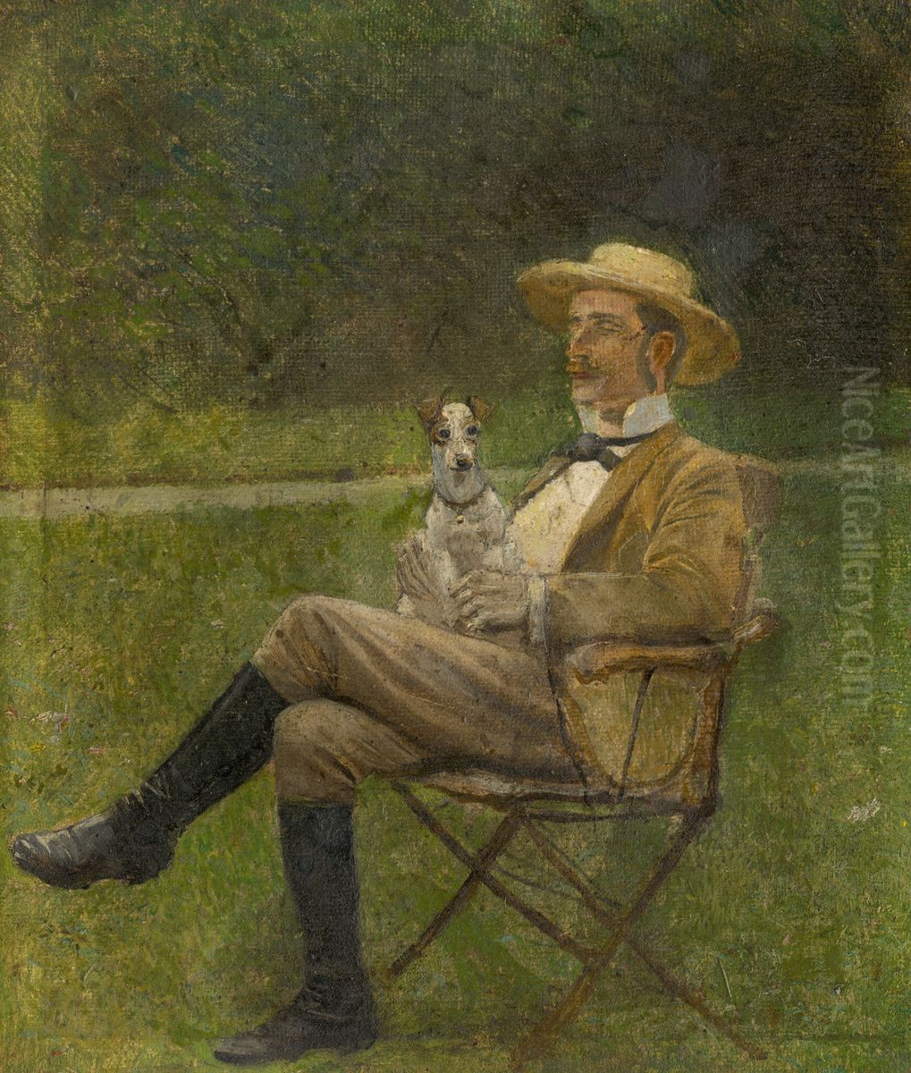 Study of a Seated Man with a Dog Oil Painting by Laszlo Mednyanszky