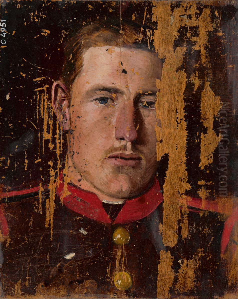 Studia hlavy vojaka v cerv.g. Oil Painting by Laszlo Mednyanszky