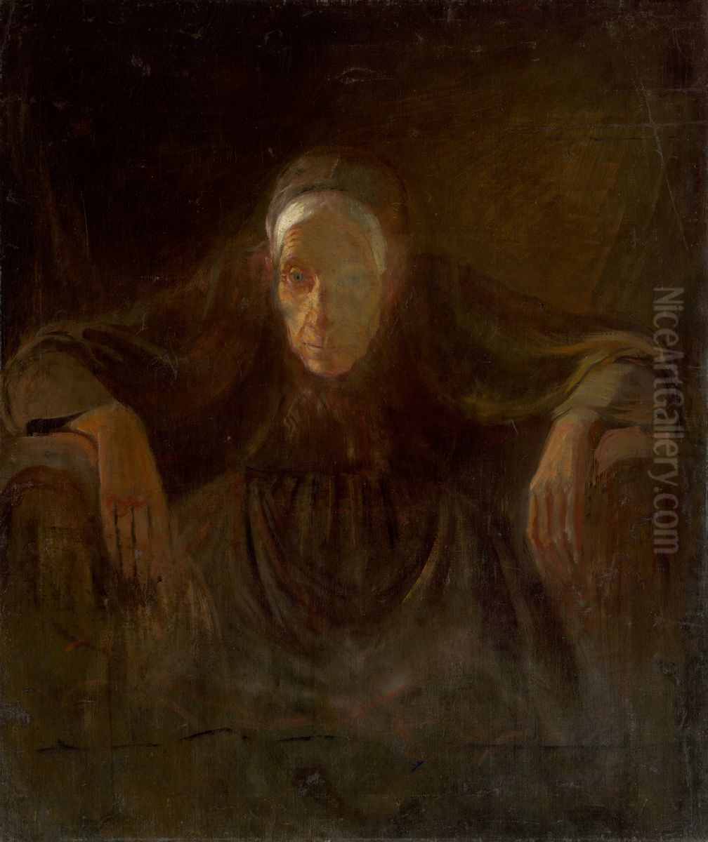 Study of an Old Woman Oil Painting by Laszlo Mednyanszky