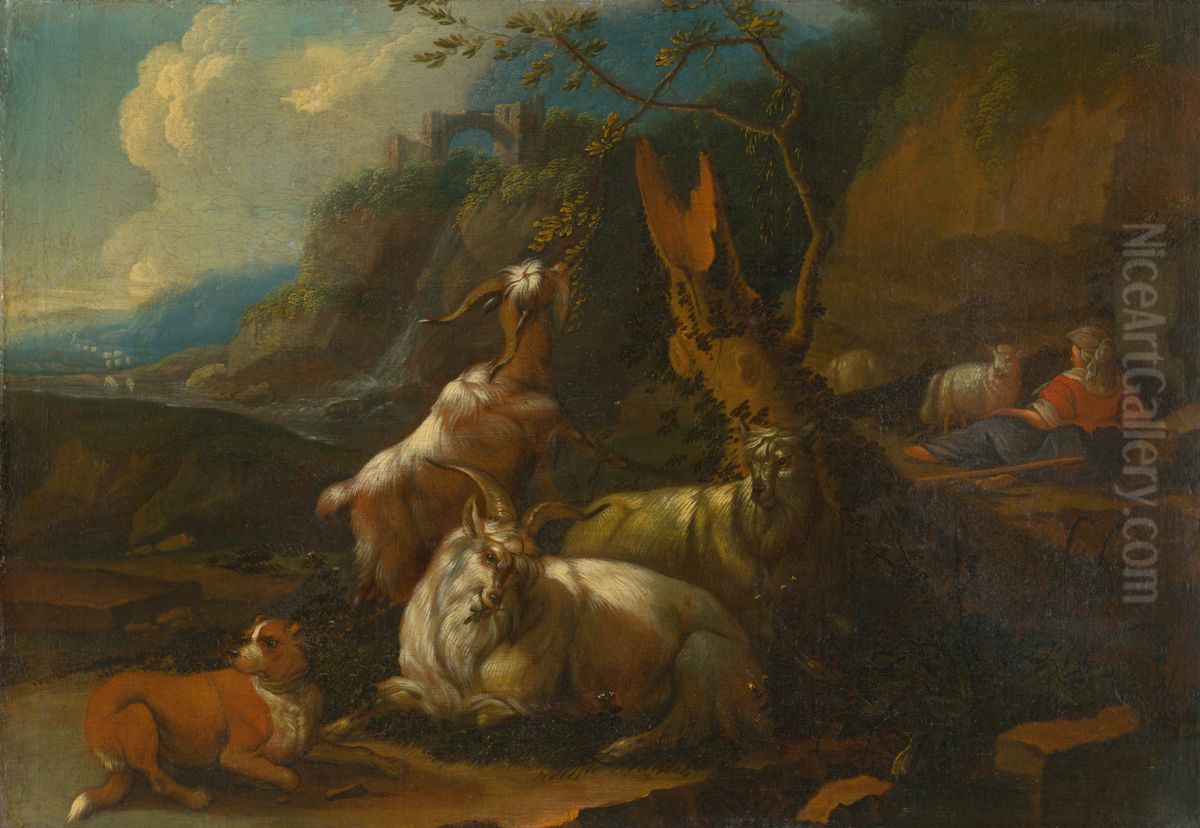 Goat Herd with a Goatherd Oil Painting by Philipp Peter Roos