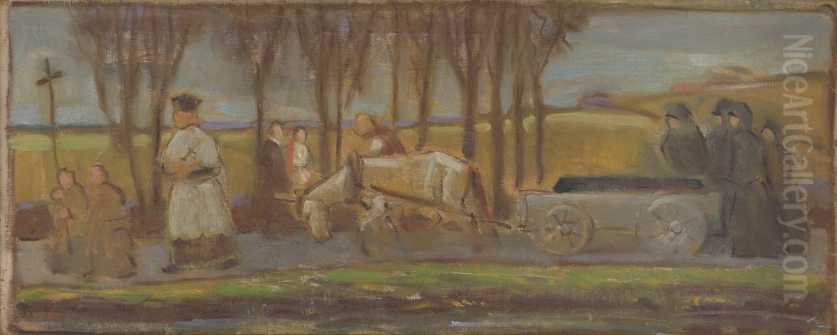 Pohreb Oil Painting by Milan Thomka Mitrovsky