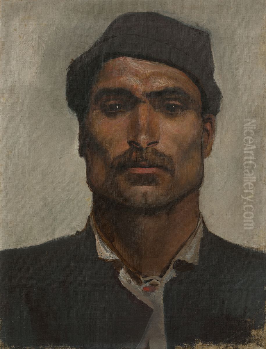 Head of a Man with a Brimmed Hat Oil Painting by Laszlo Mednyanszky