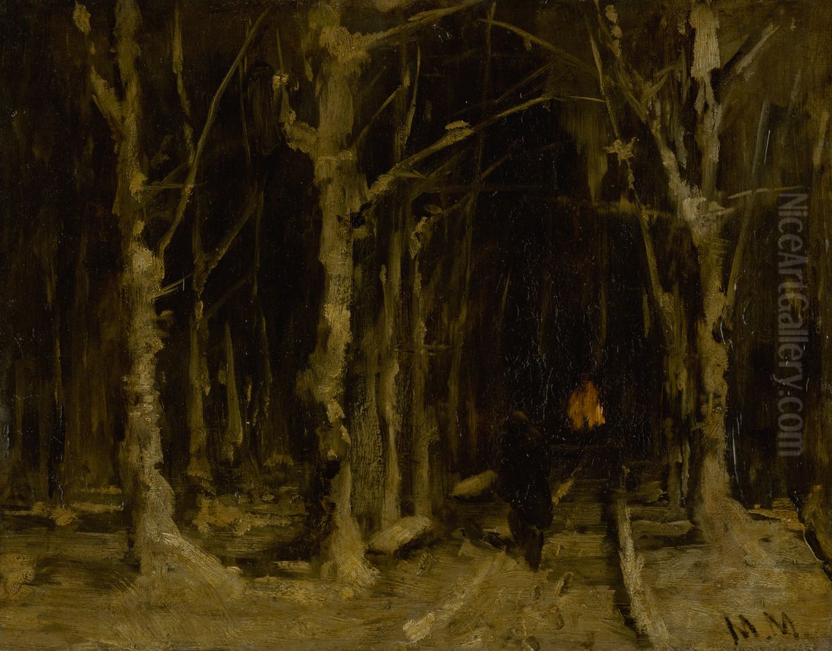 Alley in Dusseldorf Oil Painting by Mihaly Munkacsy