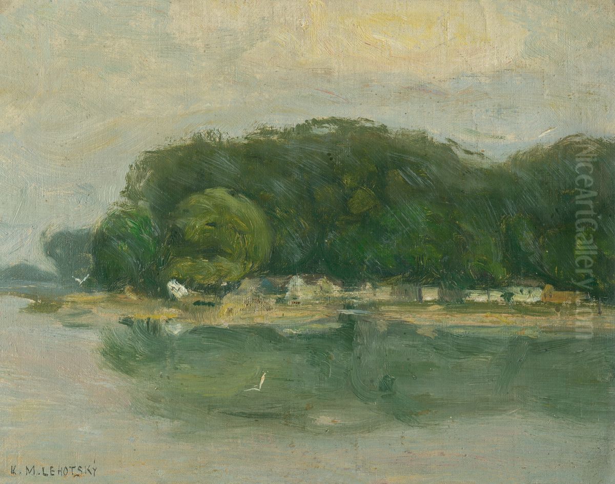 Petrzalka Bank from the Danube Oil Painting by Karol Miloslav Lehotsky