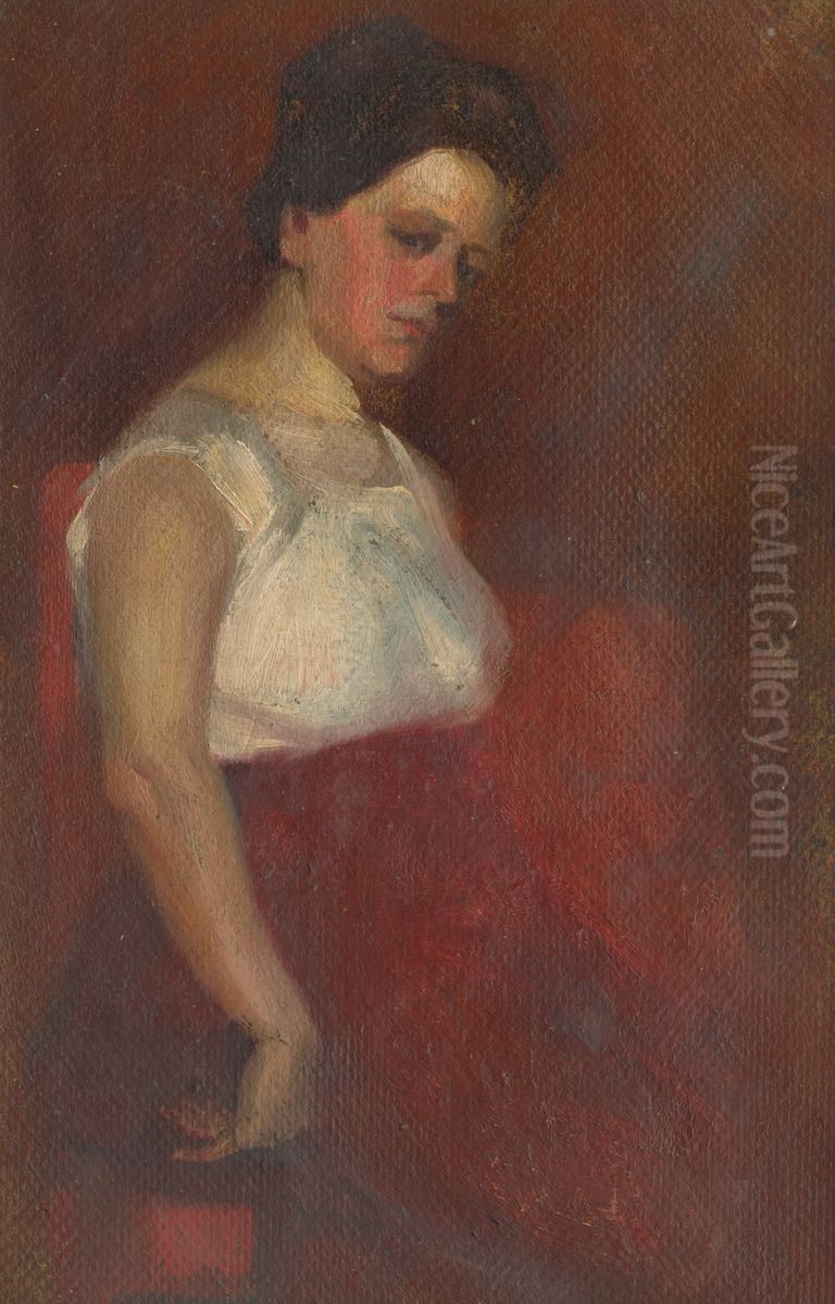 Study of a Seated Woman Oil Painting by Ludovit Pitthordt