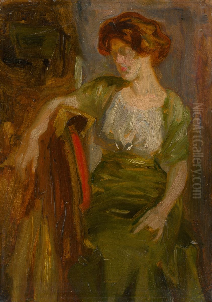 Study of a Seated Woman Oil Painting by Ludovit Pitthordt