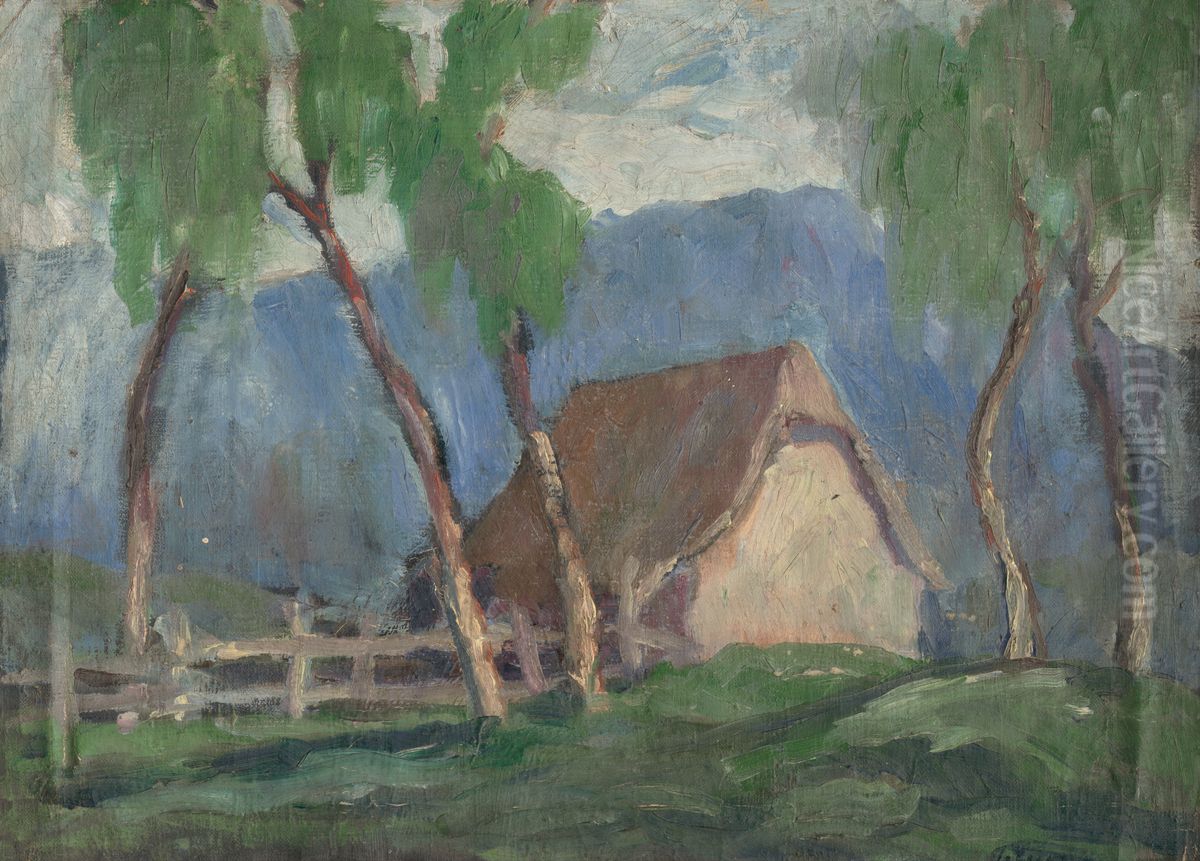 Landscape with Birches Oil Painting by Zoltan Palugyay