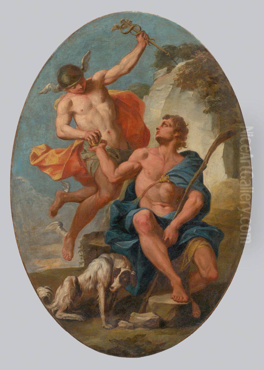 Mercury and Paris Oil Painting by Johann Heinrich Schonfeld