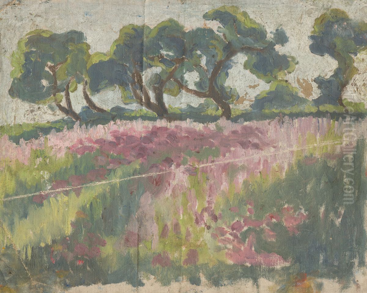 Blooming Meadow with Trees Oil Painting by Frida Konstantin