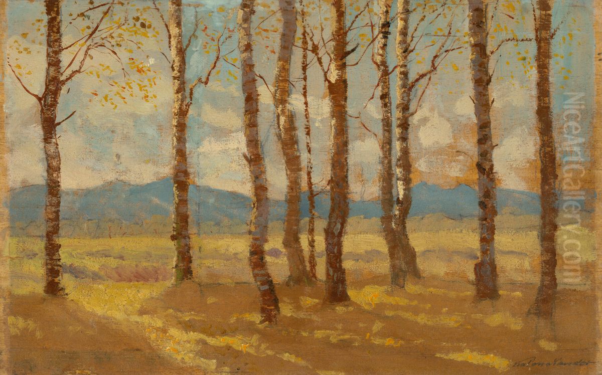 Birches in Autumn Oil Painting by Nandor Katona