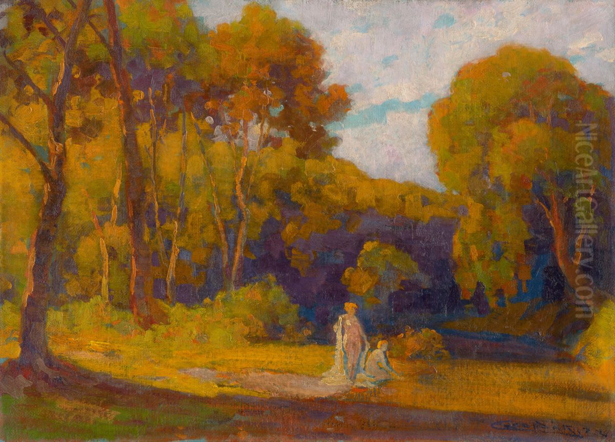 Pri zapade slnka Oil Painting by Lajos Csordak