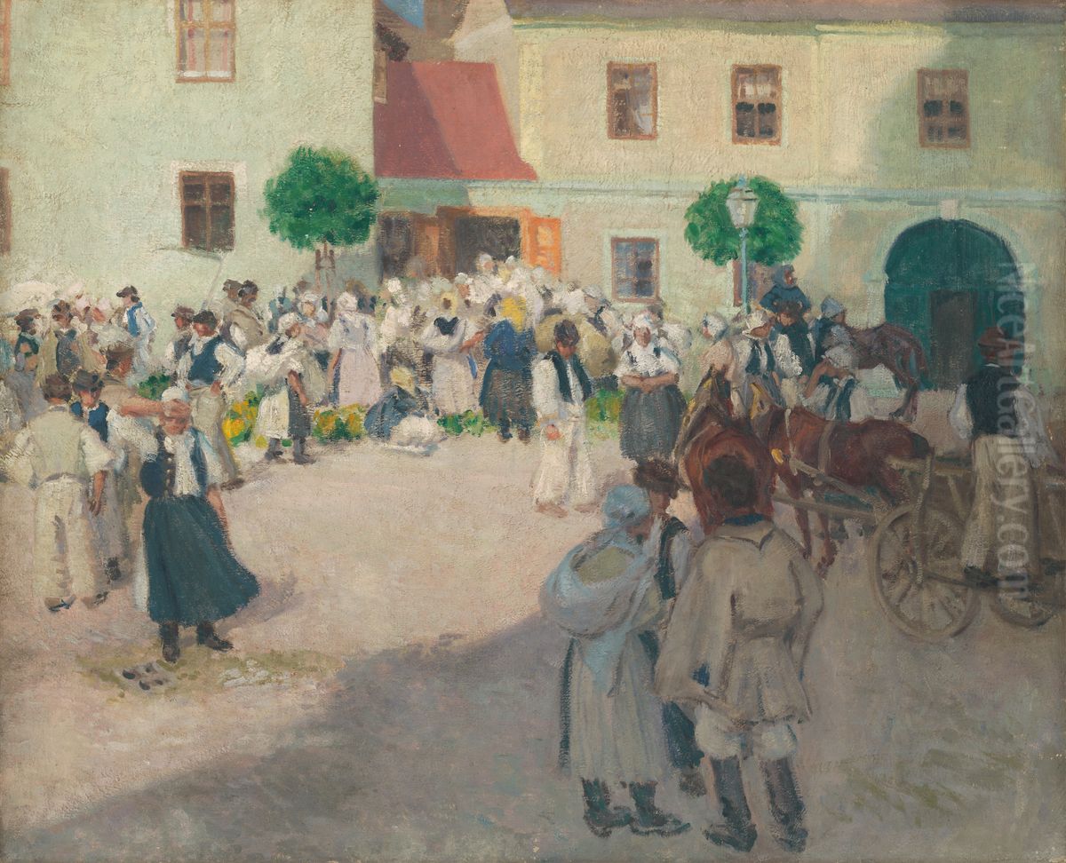 Market in Myjava Oil Painting by Milos Jiranek