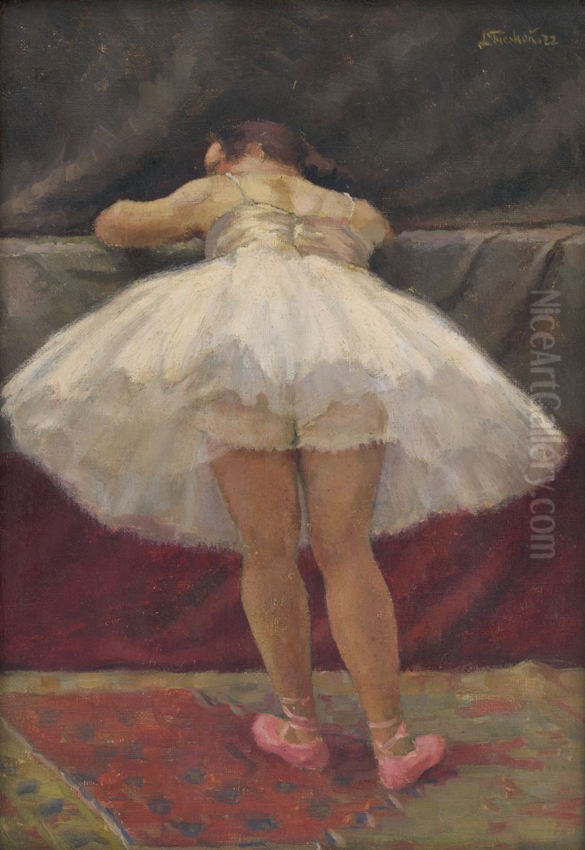 Resting Ballet Dancer Oil Painting by Ladislav Treskon