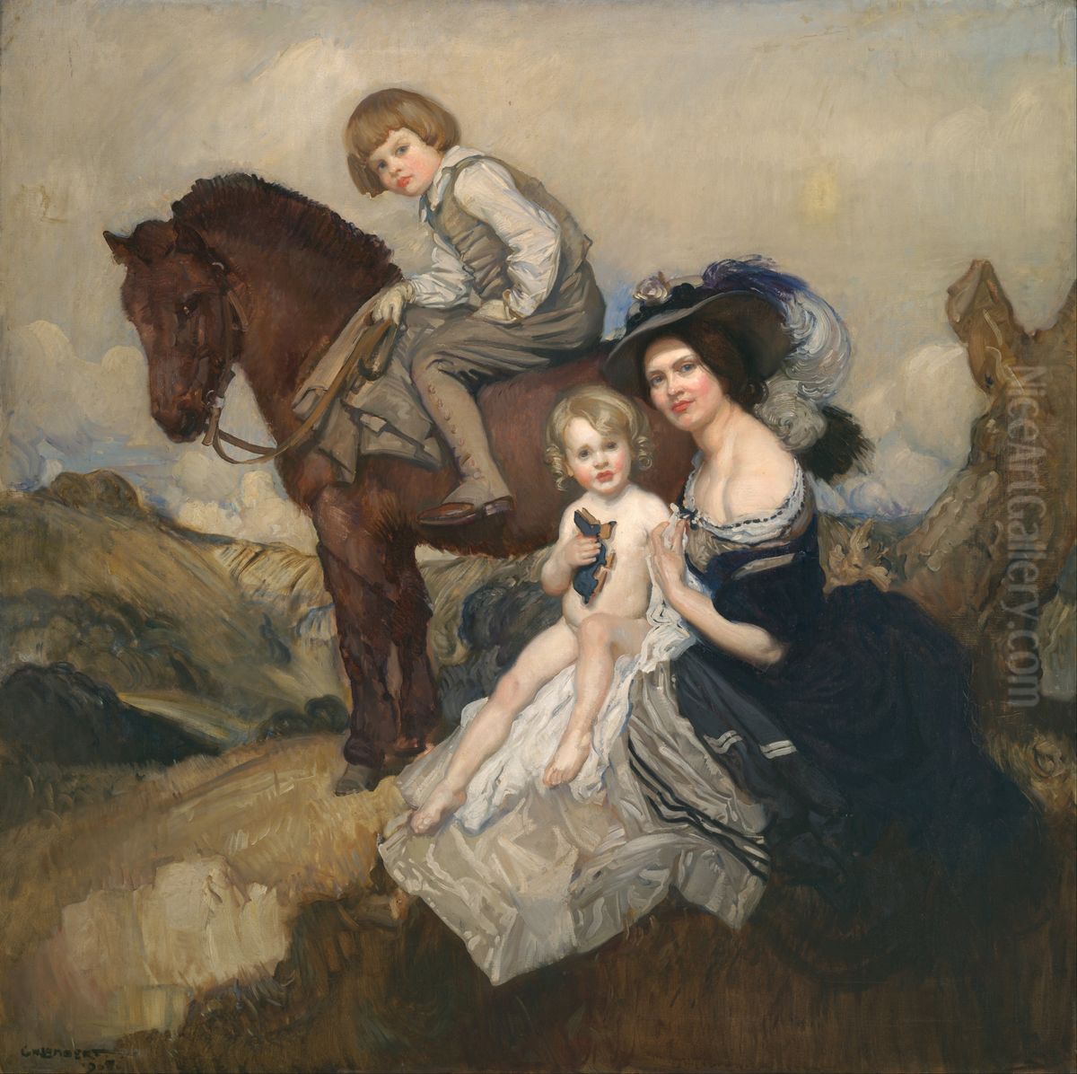Portrait group Oil Painting by George W. Lambert