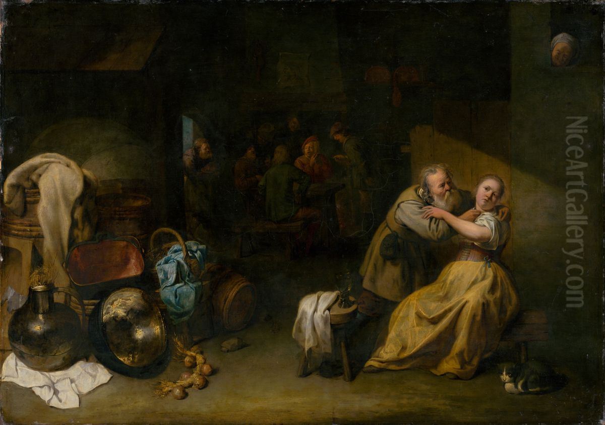 At the Inn Oil Painting by David Ryckaert III