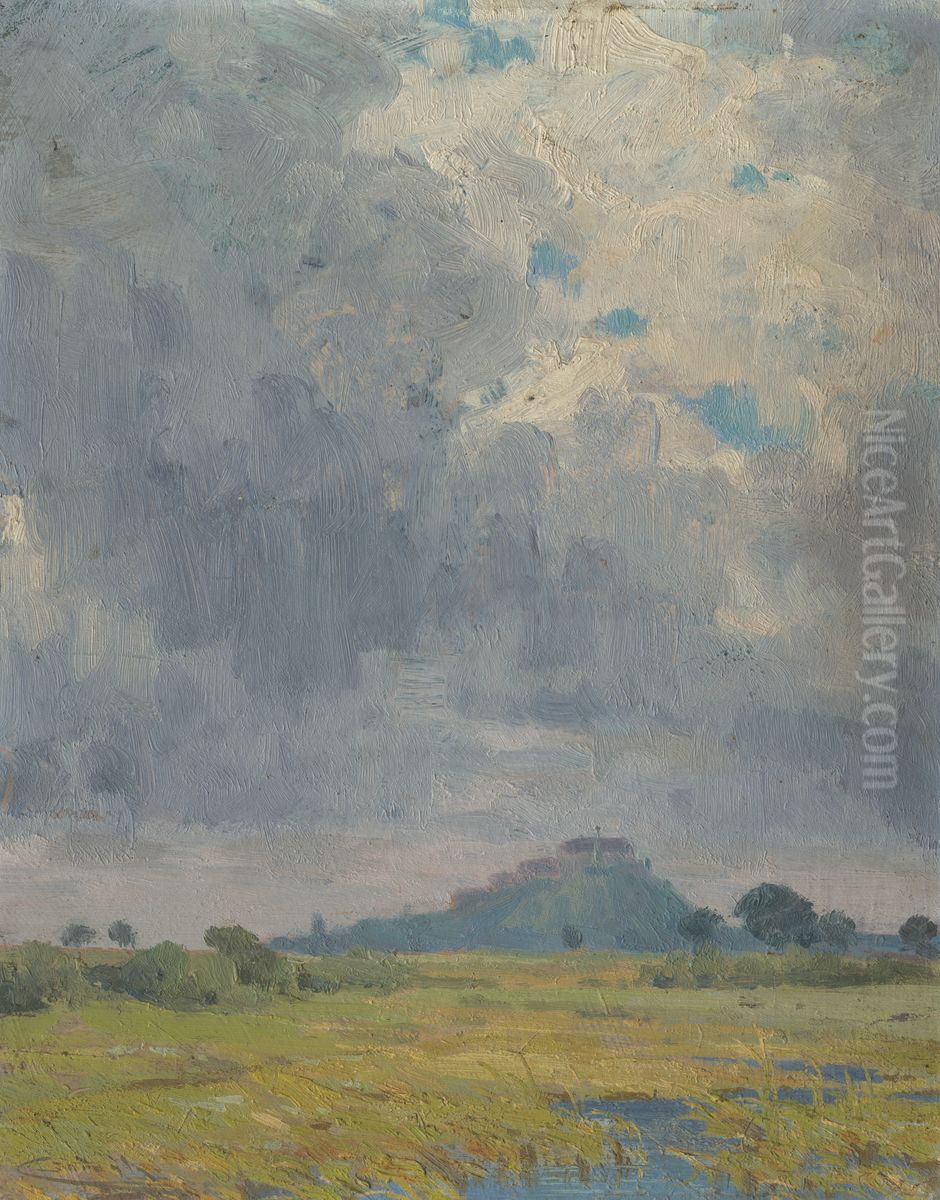 Landscape with a Castle Oil Painting by Lajos Csordak