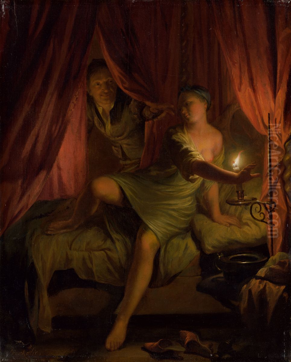 Gyges in the Bedroom of King Candaules' Wife Oil Painting by Nikolaas Verkolje