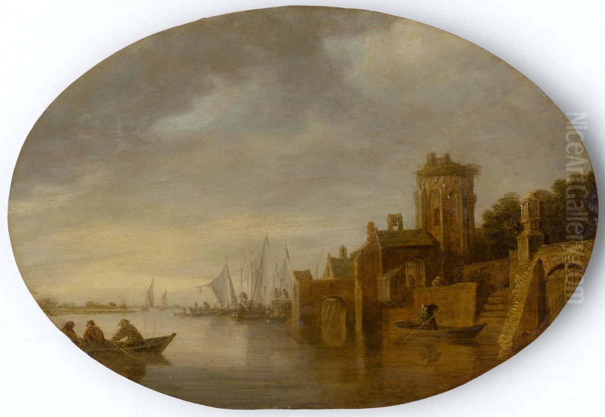 Boats in Harbour Oil Painting by Jan van Goyen