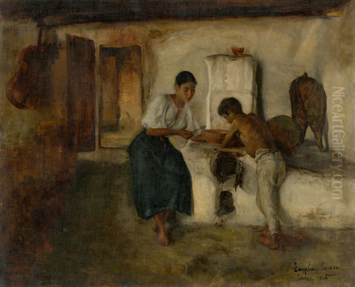 Poor Lunch Oil Painting by Tivadar Zemplenyi