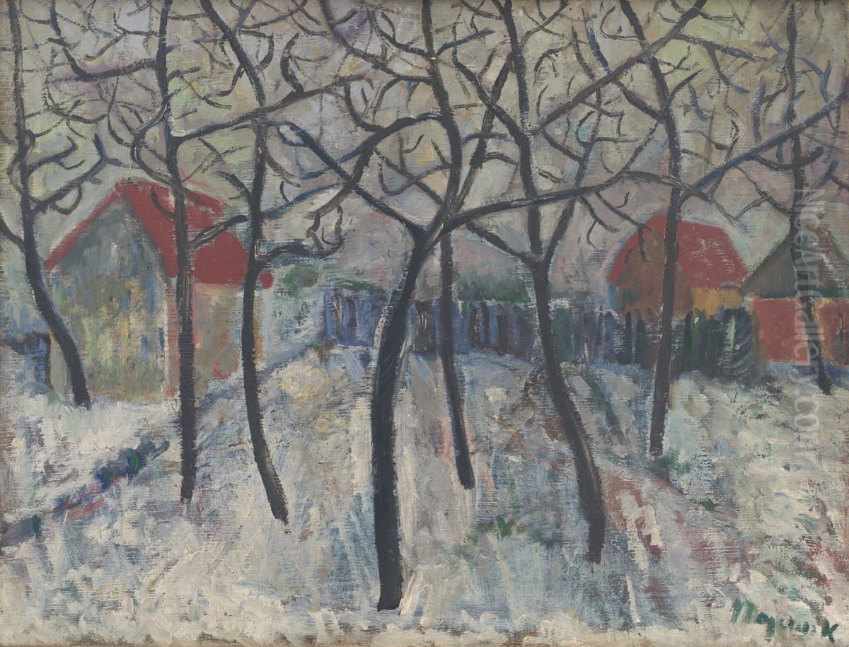 Trees in a Garden Oil Painting by Cyprian Majernik