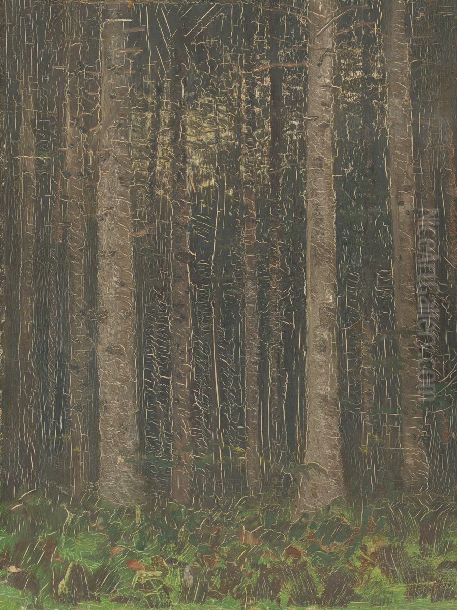 Forest Interior Oil Painting by Laszlo Mednyanszky