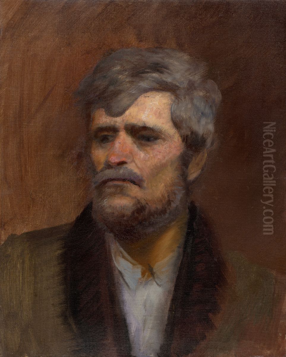 Character Head Study of a Man Oil Painting by Laszlo Mednyanszky