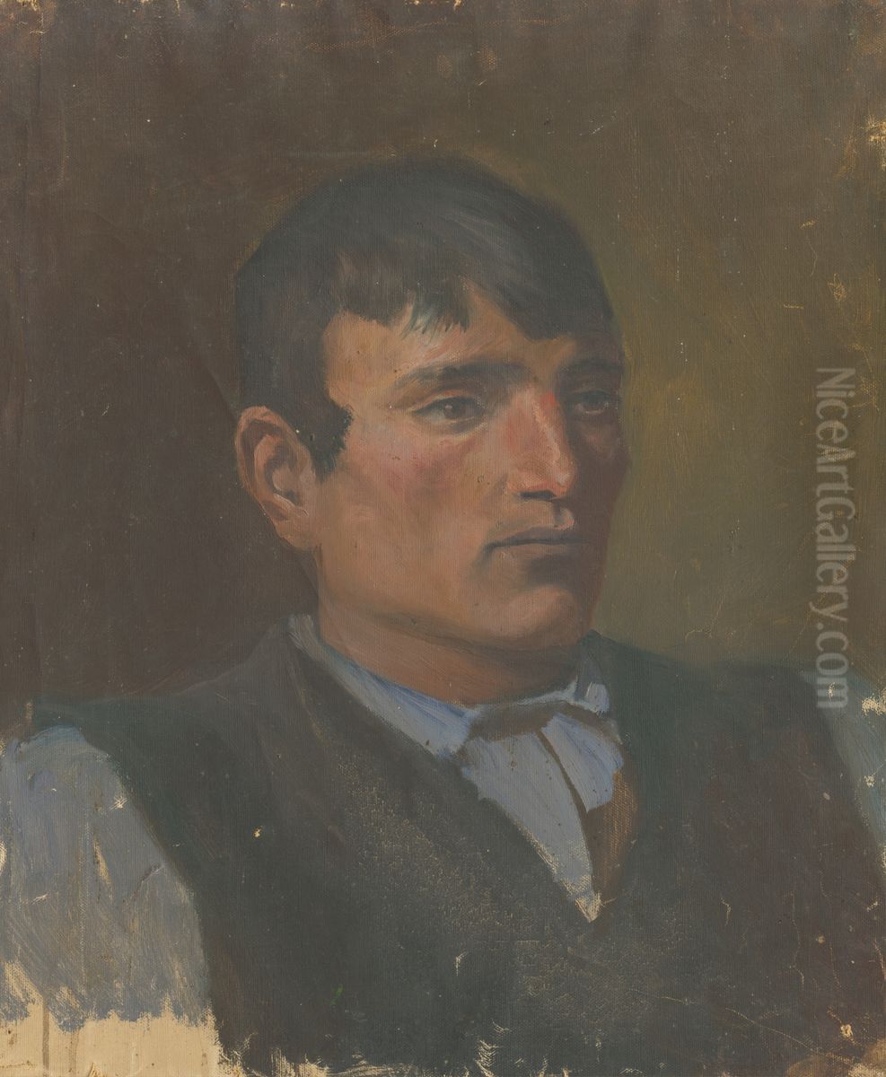 Study of a Young Man in a Dark Vest Oil Painting by Laszlo Mednyanszky
