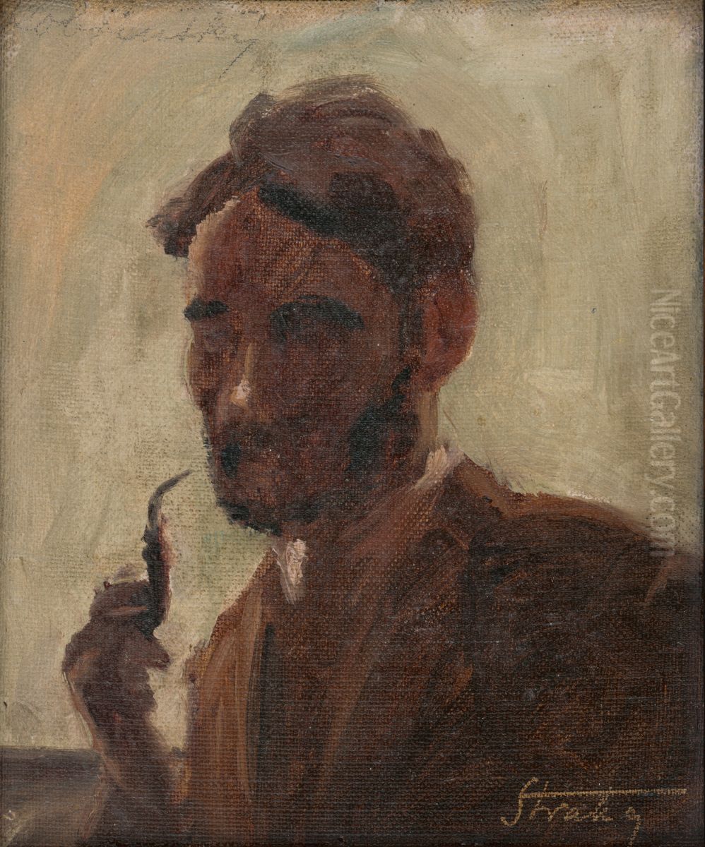 Studia muza s fajkou Oil Painting by Stefan Straka