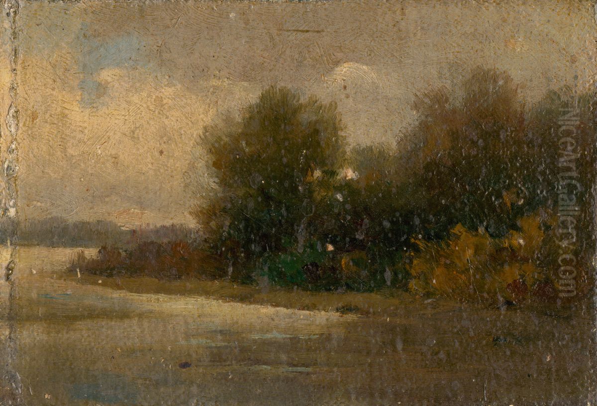 Forest by the River Oil Painting by Felician Moczik