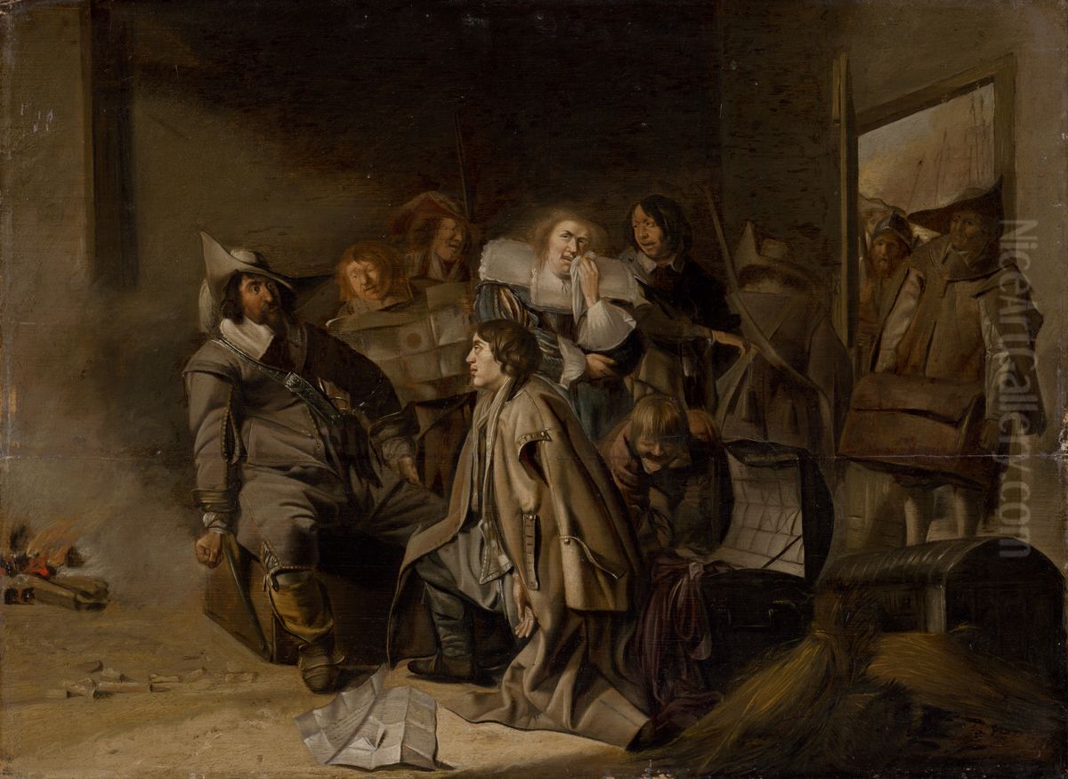 A Questioning of a Prisoner Oil Painting by Pieter Codde