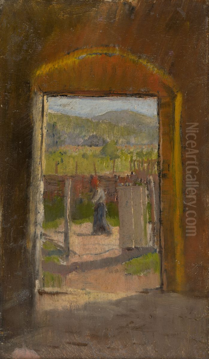 View from the Yard Oil Painting by Laszlo Mednyanszky