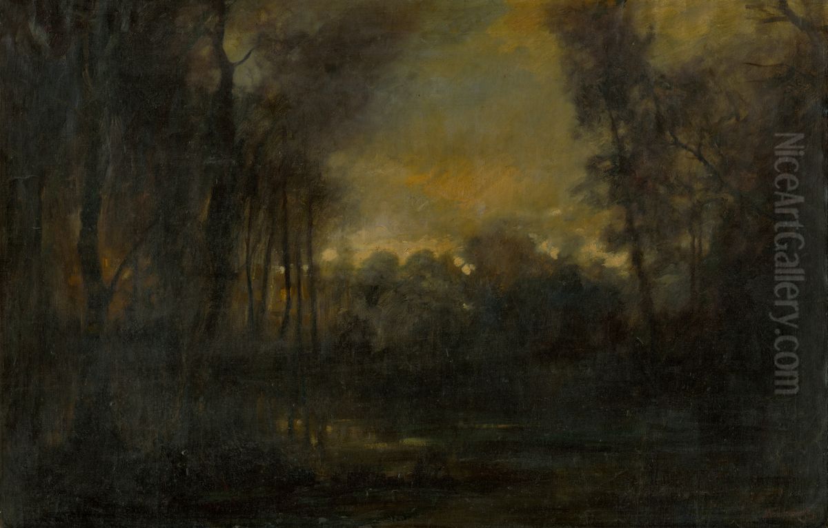 Swampy Landscape Oil Painting by Laszlo Mednyanszky
