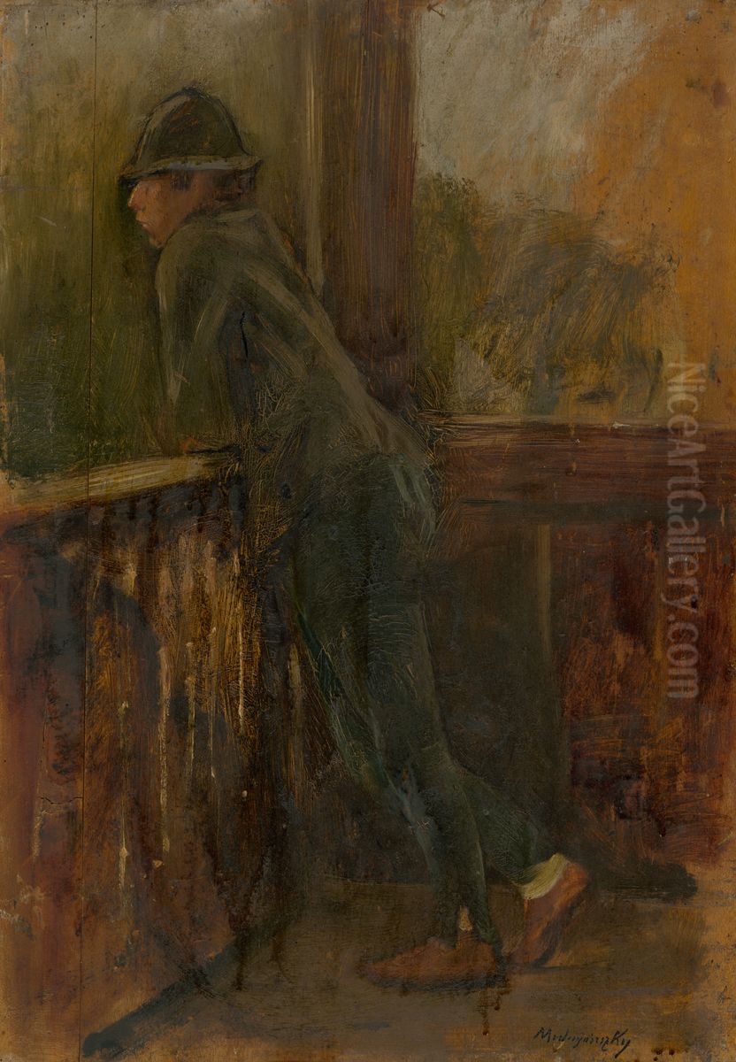 Boy on the Porch Oil Painting by Laszlo Mednyanszky