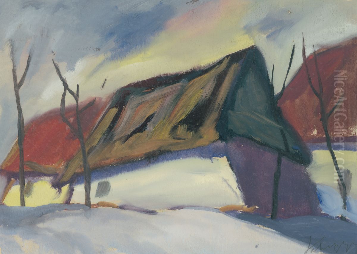 Village Motif Oil Painting by Zoltan Palugyay