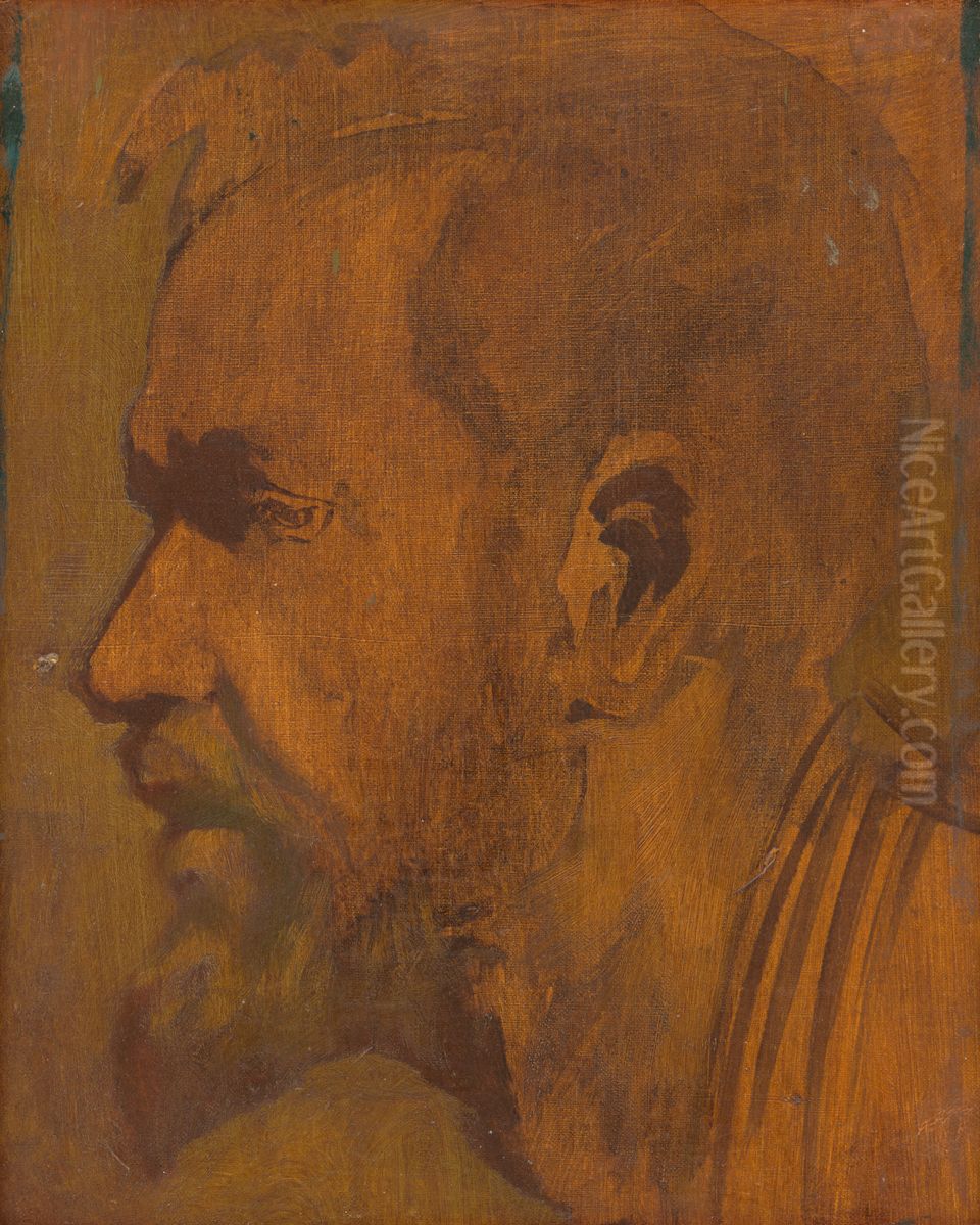 Head Study of a Thinker Oil Painting by Laszlo Mednyanszky