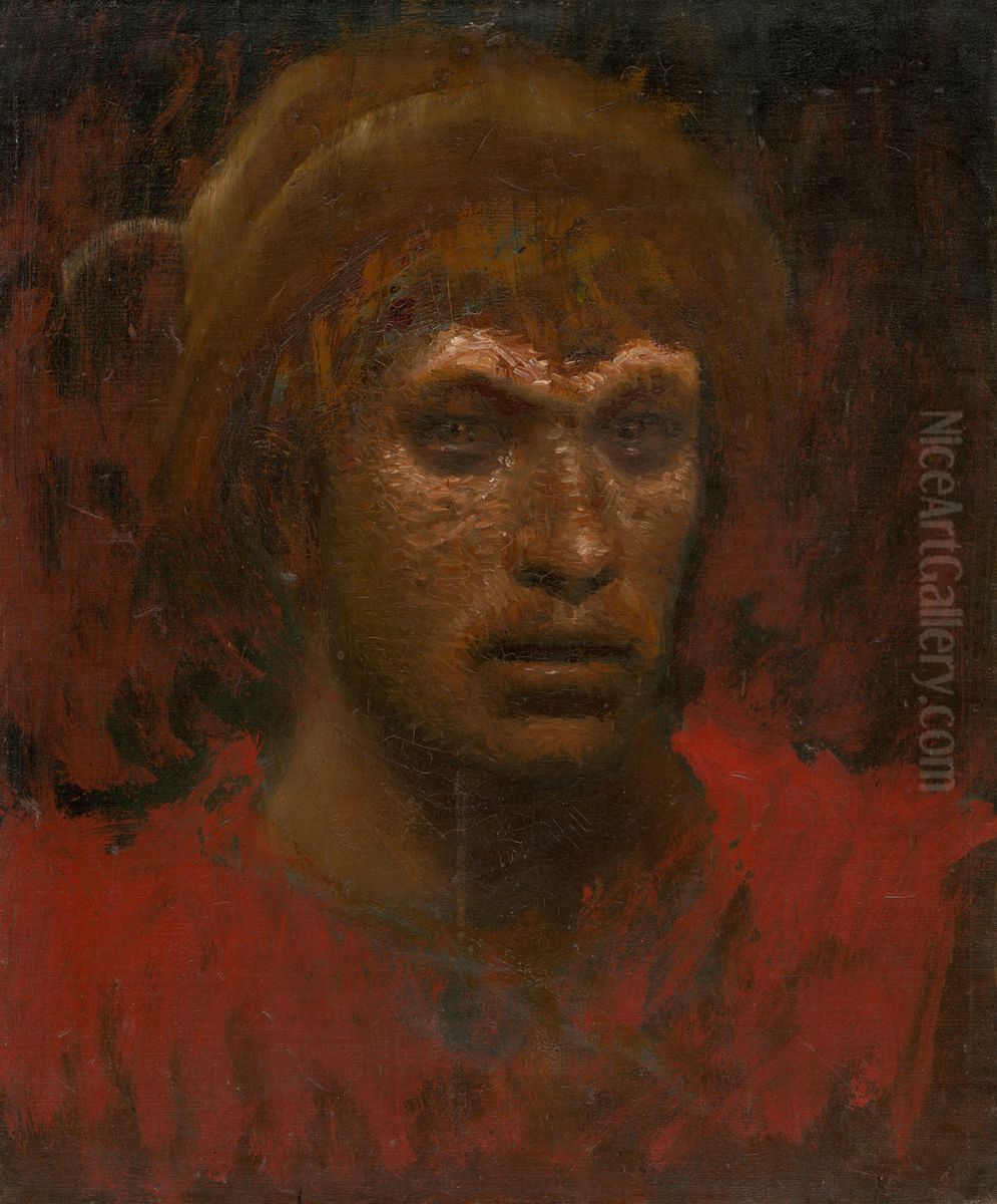 Hlava rebela v cervenom sate Oil Painting by Laszlo Mednyanszky