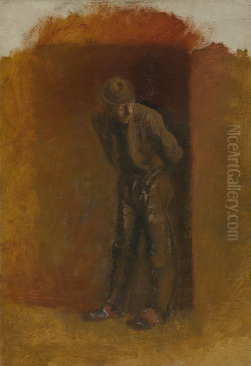 Figure of a Vagrant in Hat Oil Painting by Laszlo Mednyanszky