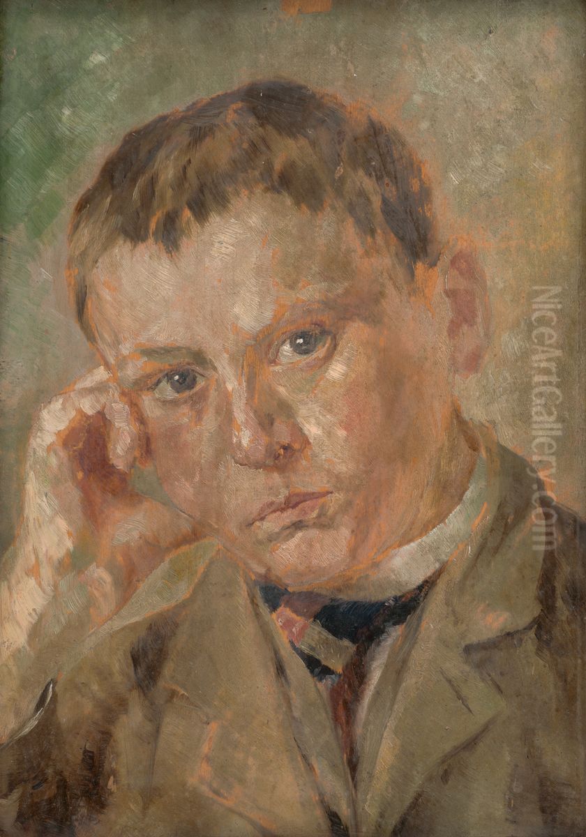 Portrait of a Boy Oil Painting by Milan Thomka Mitrovsky